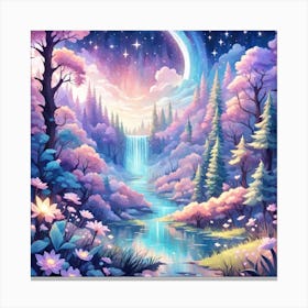 A Fantasy Forest With Twinkling Stars In Pastel Tone Square Composition 11 Canvas Print