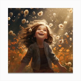 Little Girl In A Field Of Dandelions Canvas Print