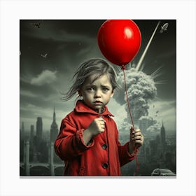 Little Girl With Red Balloon 1 Canvas Print