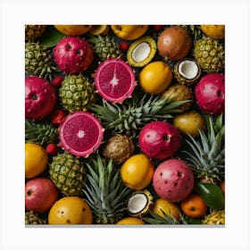 Tropical Fruits On A Black Background Canvas Print