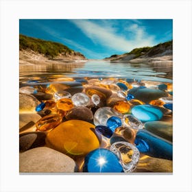 Shimmering Reflections Multicolored Stones Beneath Tranquil Waters (4) Canvas Print