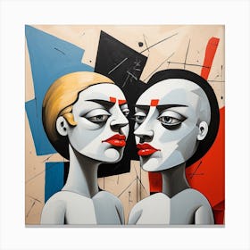 Two Men Facing Each Other, Couple Pop Surrealism, art, painting 3 Canvas Print