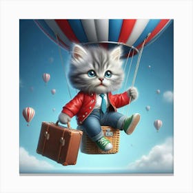 Kitten On A Hot Air Balloon Canvas Print
