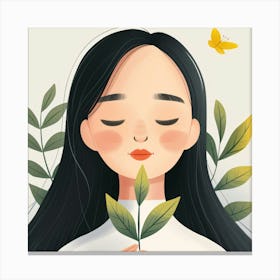 Illustration Of A Girl Holding A Leaf Canvas Print