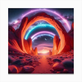 Neon Sandstone Arches Framing a Celestial Spectacle 2 Canvas Print