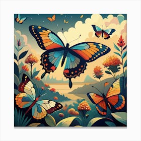 Colorful Butterflies In The Garden Canvas Print