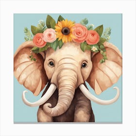 Floral Baby Mammoth Nursery Illustration (18) Canvas Print