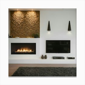 Modern Living Room With Fireplace 19 Canvas Print