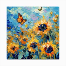 Sunflowers And Butterflies 1 Canvas Print