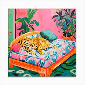 Leopard On Bed Canvas Print