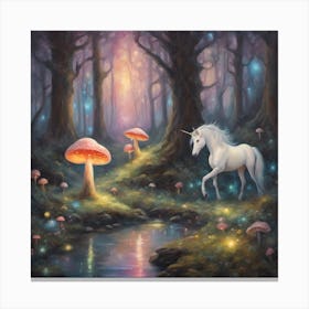 Unicorn In The Forest Canvas Print