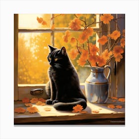 Autumn Cat on Window Canvas Print