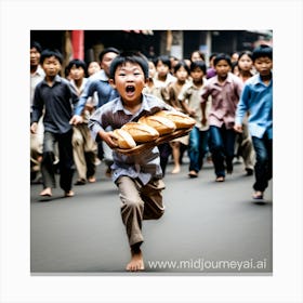 Boy Running With Bread Canvas Print