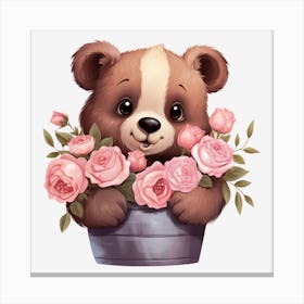 Teddy Bear With Roses 21 Canvas Print