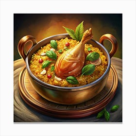 Chicken And Rice Dish In A Copper Pot Canvas Print