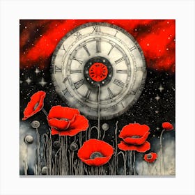 Poppies And Clock Canvas Print