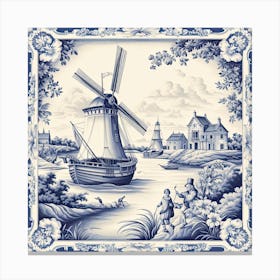 Cornwall England Delft Tile Illustration 4 Canvas Print