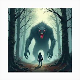 Horror Beast In A Watercolor Misty Forest 1 Canvas Print