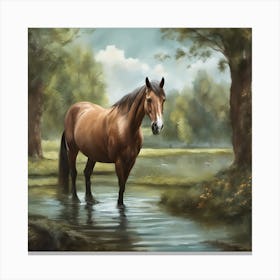 Horse In The Stream Canvas Print