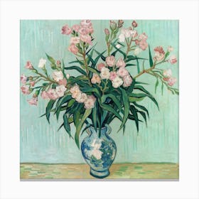 Pink Flowers In Vase Oleanders Vincent Van Gogh Canvas Print