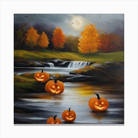 Pumpkins By The River Canvas Print