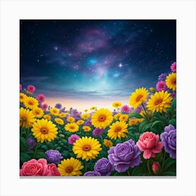 Flower Field At Night Canvas Print