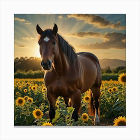 Horse In Sunflower Field 22 Canvas Print