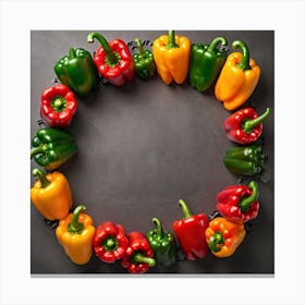 Colorful Peppers In A Circle 3 Canvas Print
