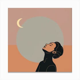 Moon And A Woman, looking up at moon Canvas Print