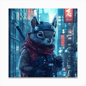 Futuristic City Ninja Squirrel Backdrop 11 Canvas Print