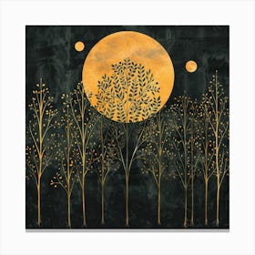 William Morris Inspired Vintage Yellow Moon Night Forest Canvas Print