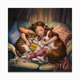 Little Girl With Cats 1 Canvas Print