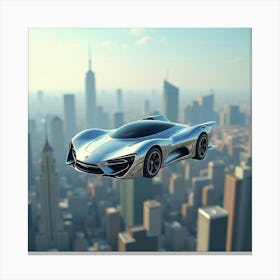 High Tech Flying Car With Chrome Design, Gliding Through A Futuristic Skyline 1 Canvas Print