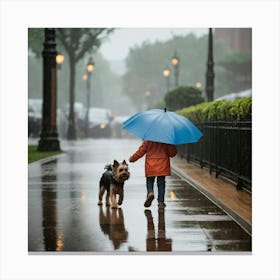 Leonardo Vision Xl A Kid Walking His Dog In The Rainy Day Hold 0 Canvas Print