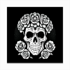 Skull With Roses Canvas Print