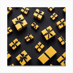 Yellow Gift Boxes On Black Background Canvas Print