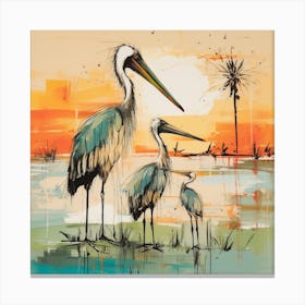 Herons At Sunset Canvas Print