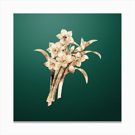 Gold Botanical Chinese Sacred Lily on Dark Spring Green n.4266 Canvas Print