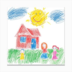 Children In Front Of House Canvas Print