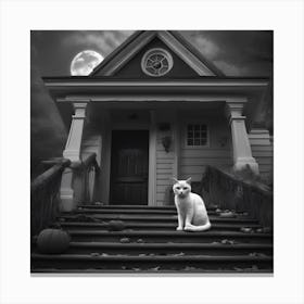 Cat In Front Of House 1 Canvas Print