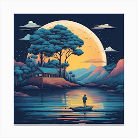 Moonlight In The Lake Canvas Print