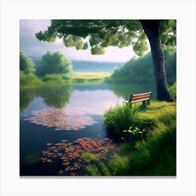 Pond With Bench Canvas Print
