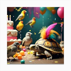 Tortoise With Feather On Is Shell Sneaking Into The Bird S Party And Making Himself At Home (3) Canvas Print