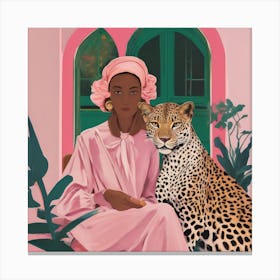 Leopard And Woman Canvas Print