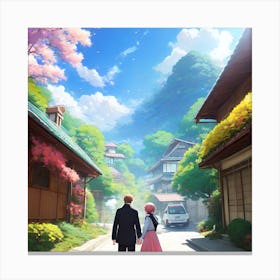 Anime Couple Walking Down A Street Canvas Print