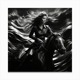 Black And White Portrait Of A Woman Riding A Horse Canvas Print