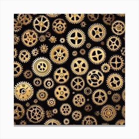 Gold Gears On Black Background 1 Canvas Print