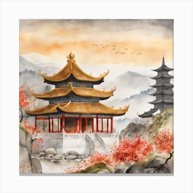 Chinese Temple Landscape Painting (2) Canvas Print