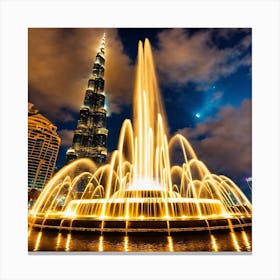 Fountain In Front Of Burj Khalifa Canvas Print