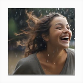 Young Woman Laughing In The Rain Canvas Print